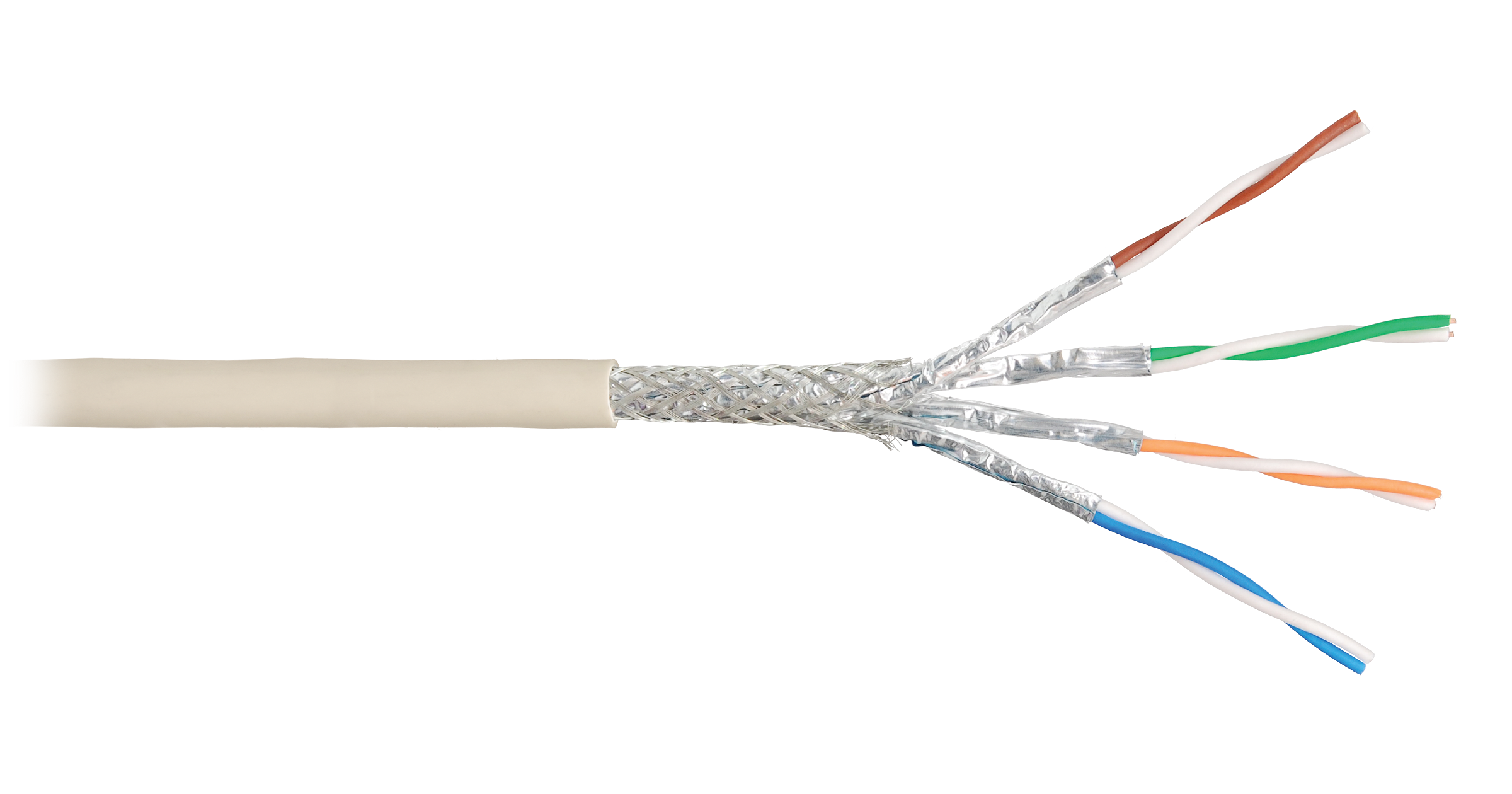 Кабель NIKOLAN S/FTP 4 пары, Кат.6a (Класс Ea), тест по ISO/IEC, 500МГц, одножильный, BC (чистая медь), 23AWG (0,585мм), внутренний, PVC нг(А), слоновая кость, 305м - гарантия: 5 лет расширенная / 25 лет системная